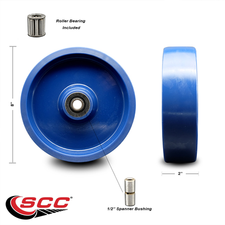 Service Caster SCC - 8" Solid Polyurethane Wheel Only w/Roller Bearing-1/2" Bore-1400 lbs Cpty SCC-SPUR820